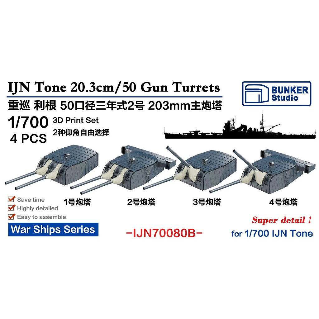 【新製品】IJN70080B 日本海軍 重巡洋艦 利根 50口径三年式二号20.3cm主砲塔 【ネコポス規格外】