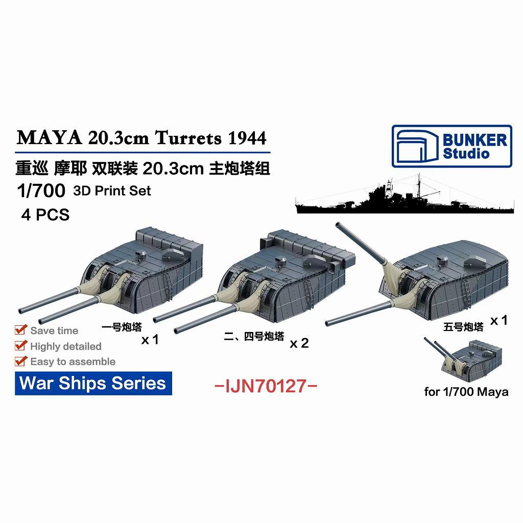 【新製品】IJN70127 1/700 日本海軍 重巡洋艦 摩耶 20.3cm連装砲塔 (4基) 【ネコポス規格外】