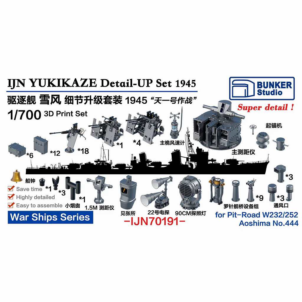 【新製品】IJN70191 日本海軍 駆逐艦 雪風用ディテールアップセット 1945年 天一号作戦 【ネコポス規格外】