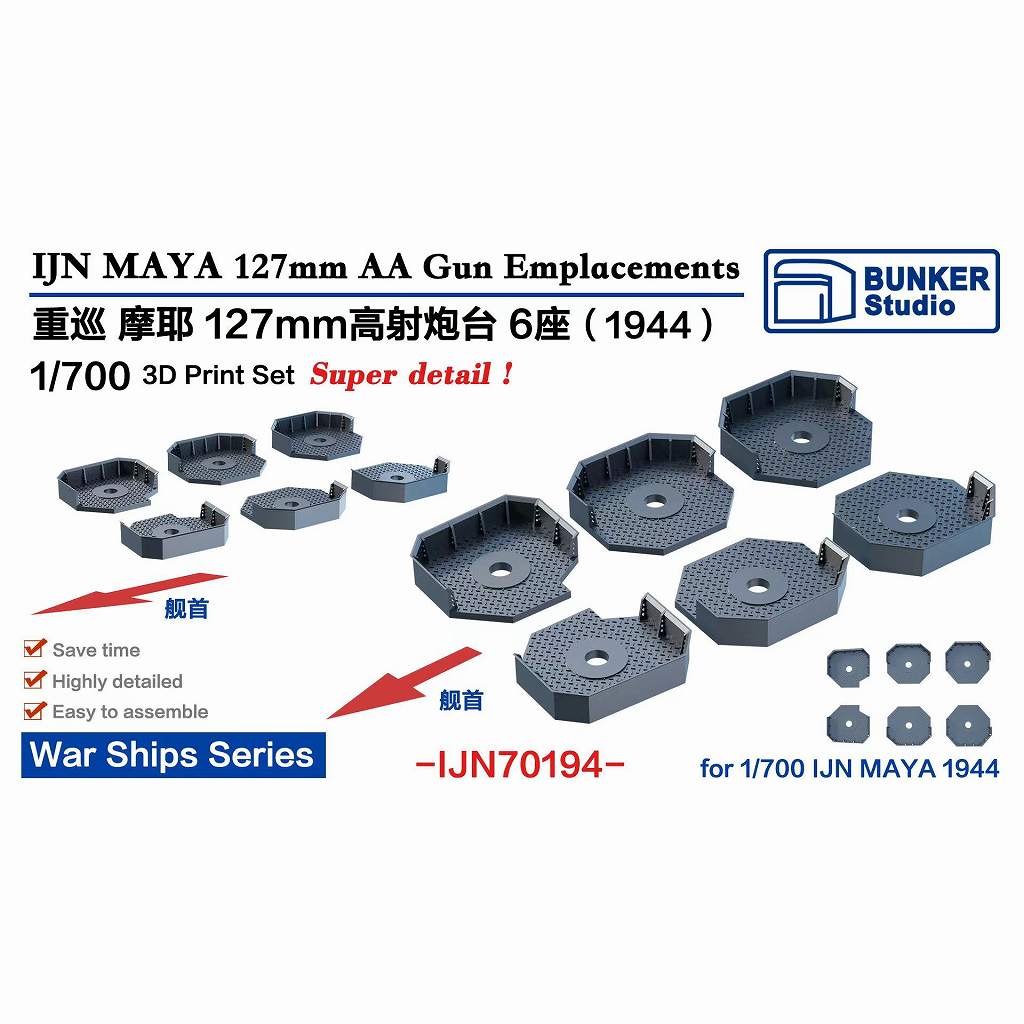 【新製品】IJN70194 日本海軍 重巡洋艦 摩耶 12.7cm高角砲台座 1944 【ネコポス規格外】
