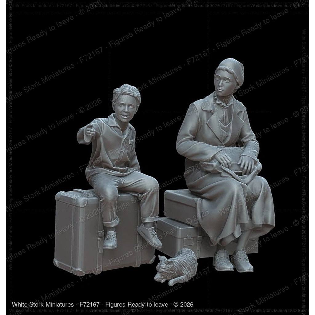 【新製品】F72167 1/72 出発準備(親子と犬) 【ネコポス規格外】