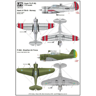 【新製品】LPS HOBBY LPM72-33)カーチス ホーク 75A-8(P-36A) ノルウェー空軍/ブラジル空軍