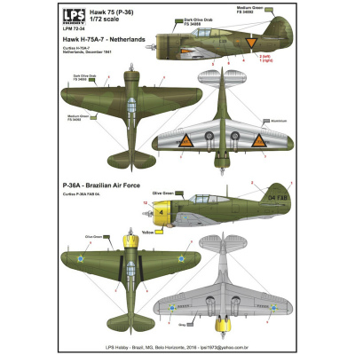 【新製品】LPS HOBBY LPM72-34)カーチス ホーク 75A-7(P-36A) オランダ空軍/ブラジル空軍