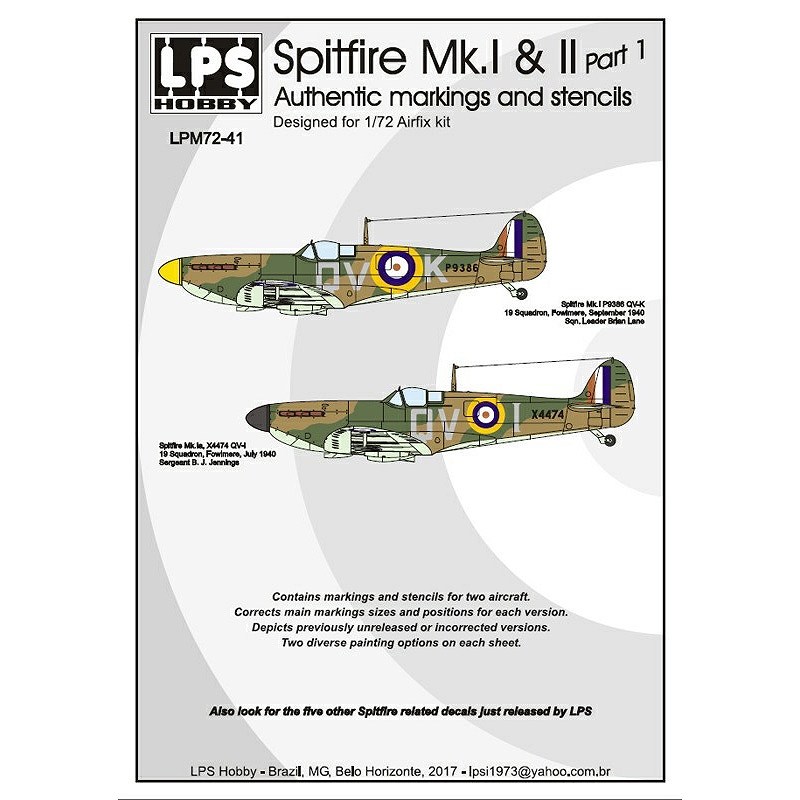 【新製品】LPS HOBBY LPM72-41)スーパーマリン スピットファイア Mk.I/II Pt.1