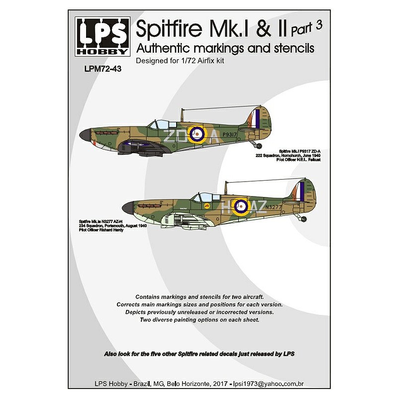 【新製品】LPS HOBBY LPM72-43)スーパーマリン スピットファイア Mk.I/II Pt.3