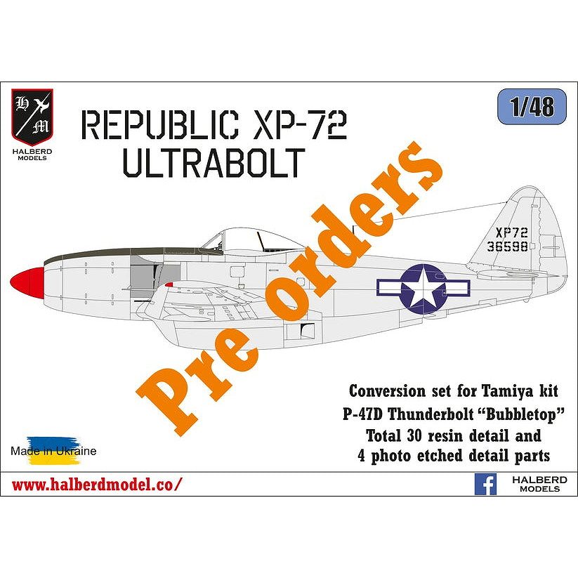 【新製品】ハルバードモデルズ 4813 1/48 リパブリック XP-72 ウルトラボルト 改造セット (タミヤ用)