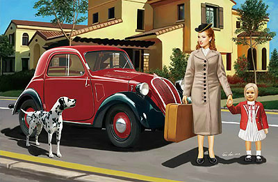 【新製品】[4544032705336] CB35167)フィアット 500 トッポリーノ/乗用車ﾊｰﾄﾞﾄｯﾌﾟ女性と女児&犬
