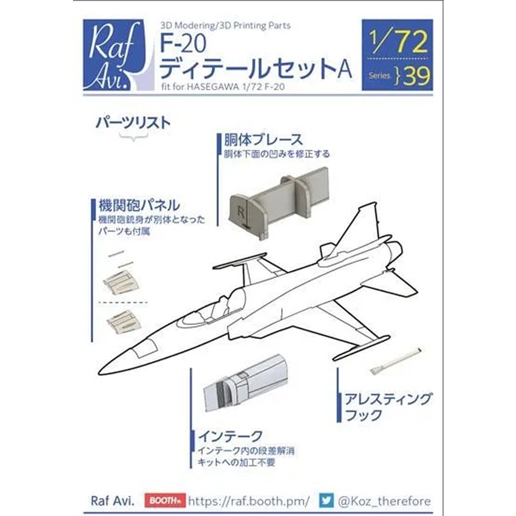 【新製品】Raf Avi.7239 1/72 F-20 タイガーシャーク ディテールセットA(ハセガワ用)