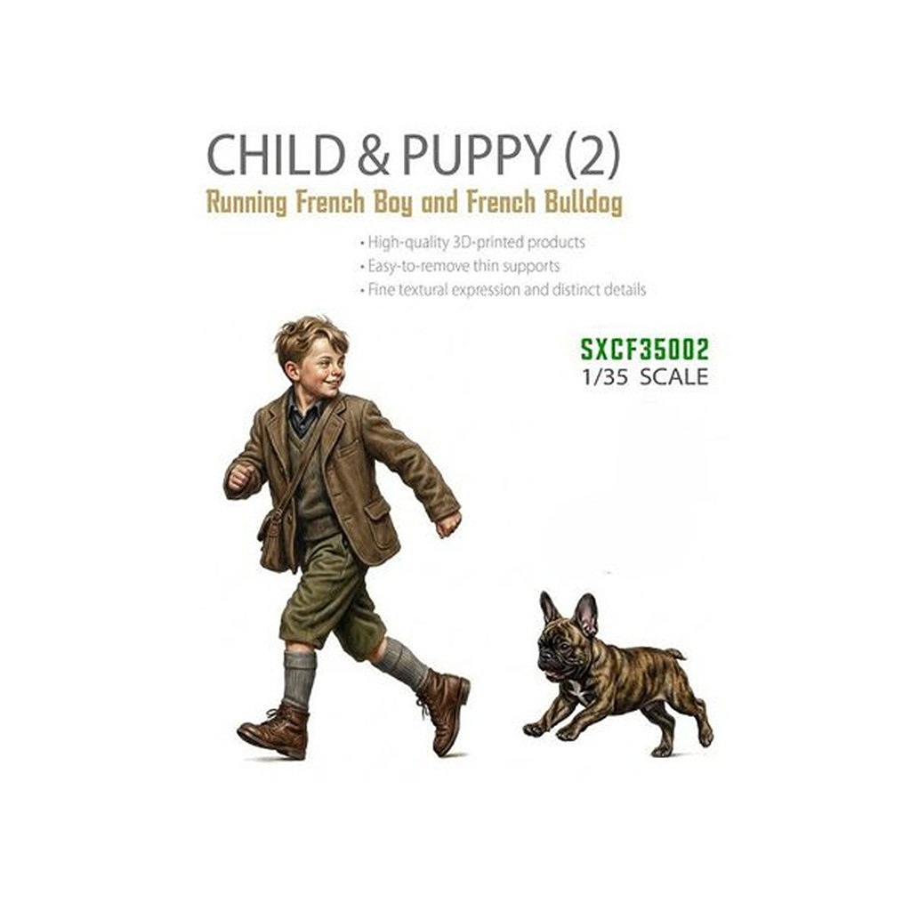 【新製品】SCENIX Studio SXCF35002 1/35 WWII 「チャイルド&パピー」走るフランスの子供とフレンチ・ブルドッグの子犬