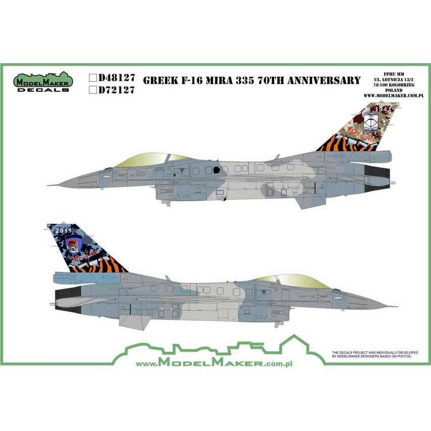 【新製品】モデルメーカーデカール D72127 ギリシャ空軍 F-16C ファイティングファルコン Mira 335 NATO70周年記念塗装 タイガーミート 2018