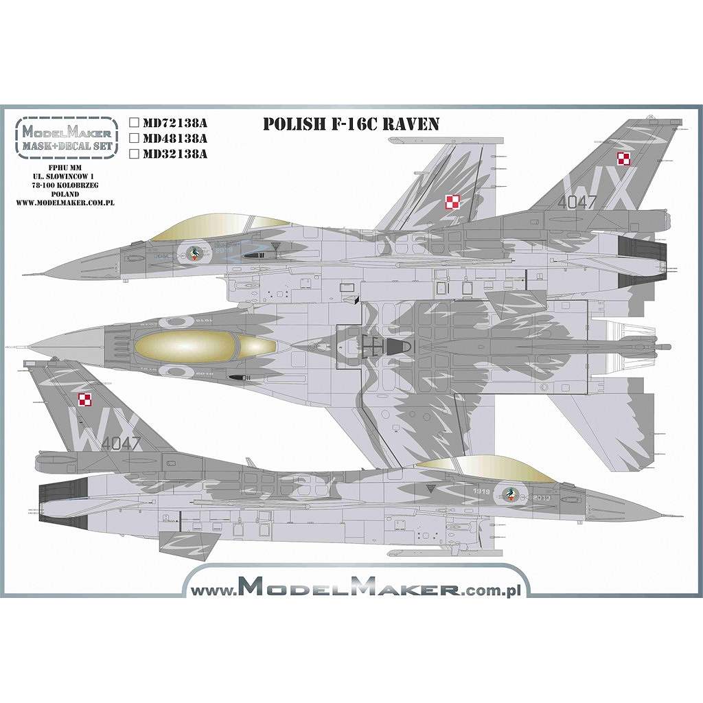 【新製品】モデルメーカーデカール D72138A ポーランド空軍 F-16C レイヴン
