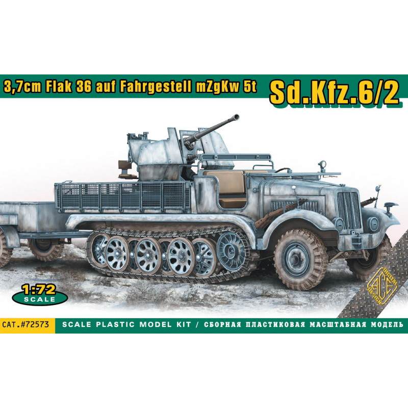 【新製品】72573 Sd.kfz.6/2 5tハーフトラック 3.7cm対空自走砲 弾薬トレーラー付き