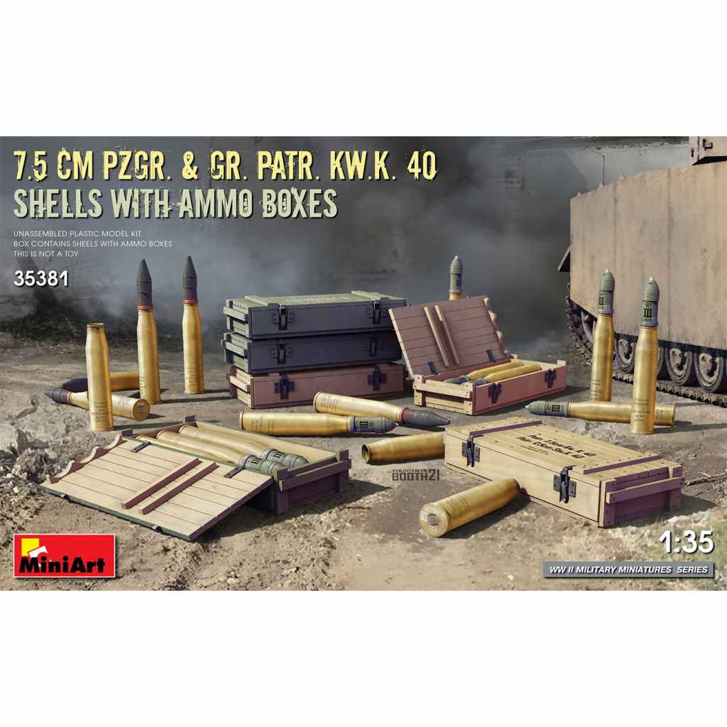 【新製品】35381 7.5cm Pzgr. & Gr. Patr. Kw.K. 40砲弾&弾薬箱セット