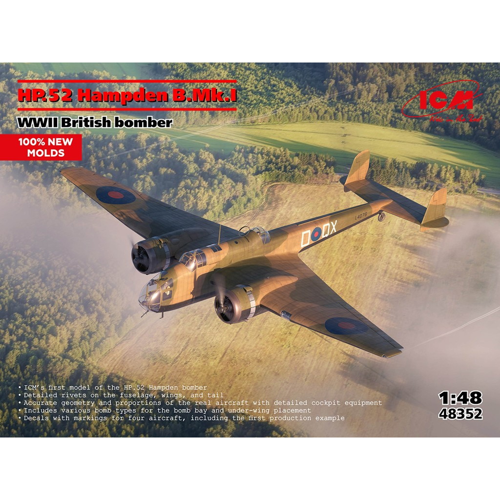 【新製品】48352 WWII イギリス爆撃機 HP.52 ハンプデン B.Mk.I