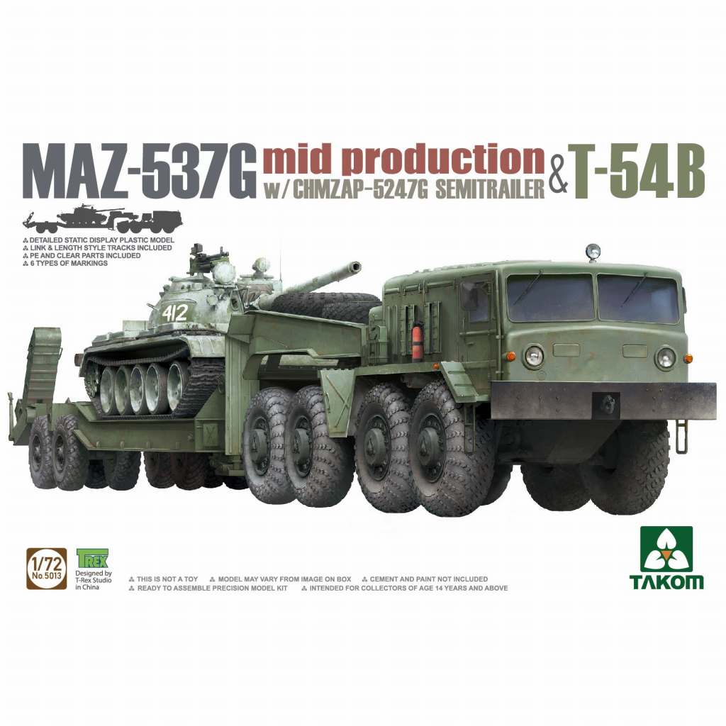 【新製品】5013 ロシア軍 MAZ-537G トラクター w/CHMZAP-5247G セミトレーラー 戦車運搬車 & T-54B 中戦車