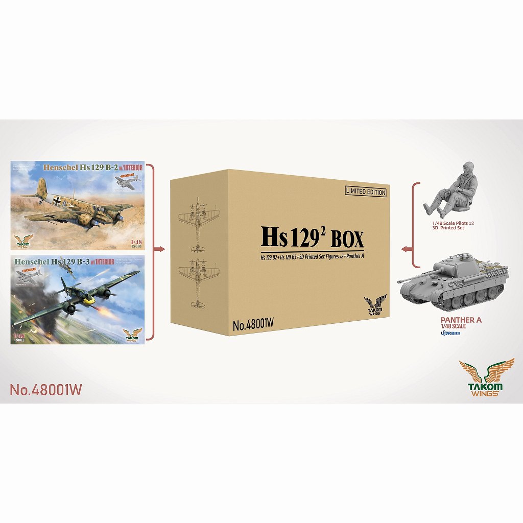【新製品】48001W 1/48 ヘンシェル Hs1292 ボックス(48001 + 48002 + 1/48 パンターA型 & パイロットフィギュア) 限定版