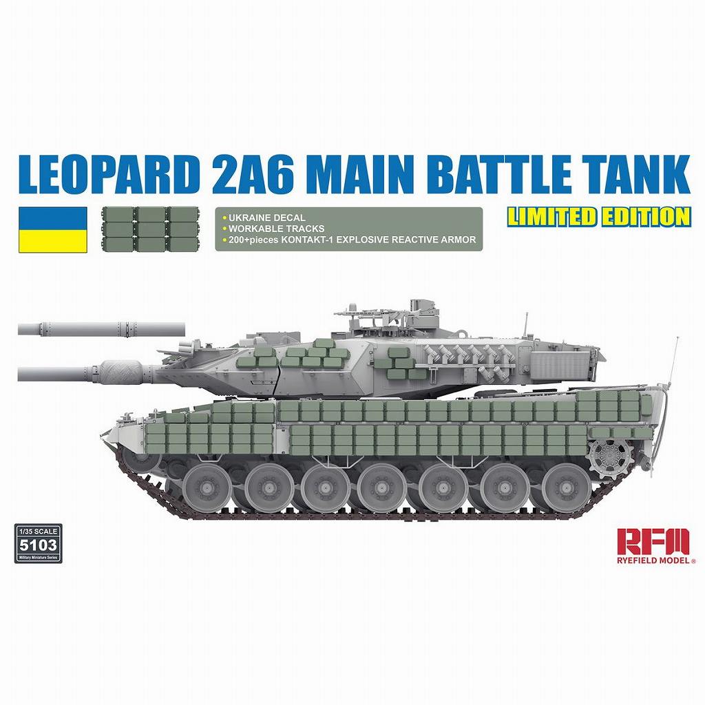 【新製品】5103 1/35 レオパルト 2A6 主力戦車 w/ウクライナ軍デカール、コンタークト1ERA、可動式履帯