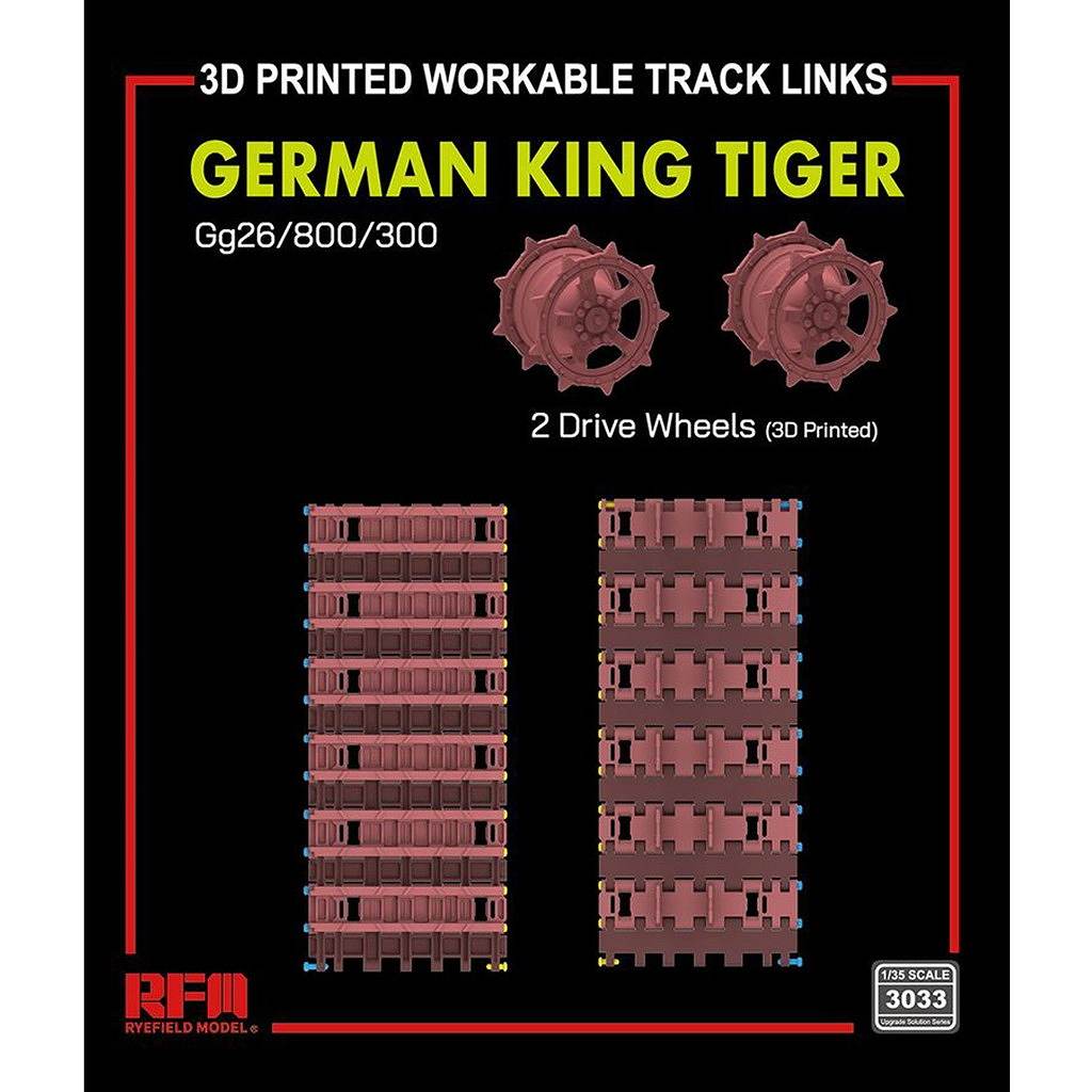 【新製品】3033 1/35 キングタイガーシリーズ用Gg26/800/300タイプ 可動式履帯w/起動輪 (3Dプリンター製) 【5月以降発売予定】