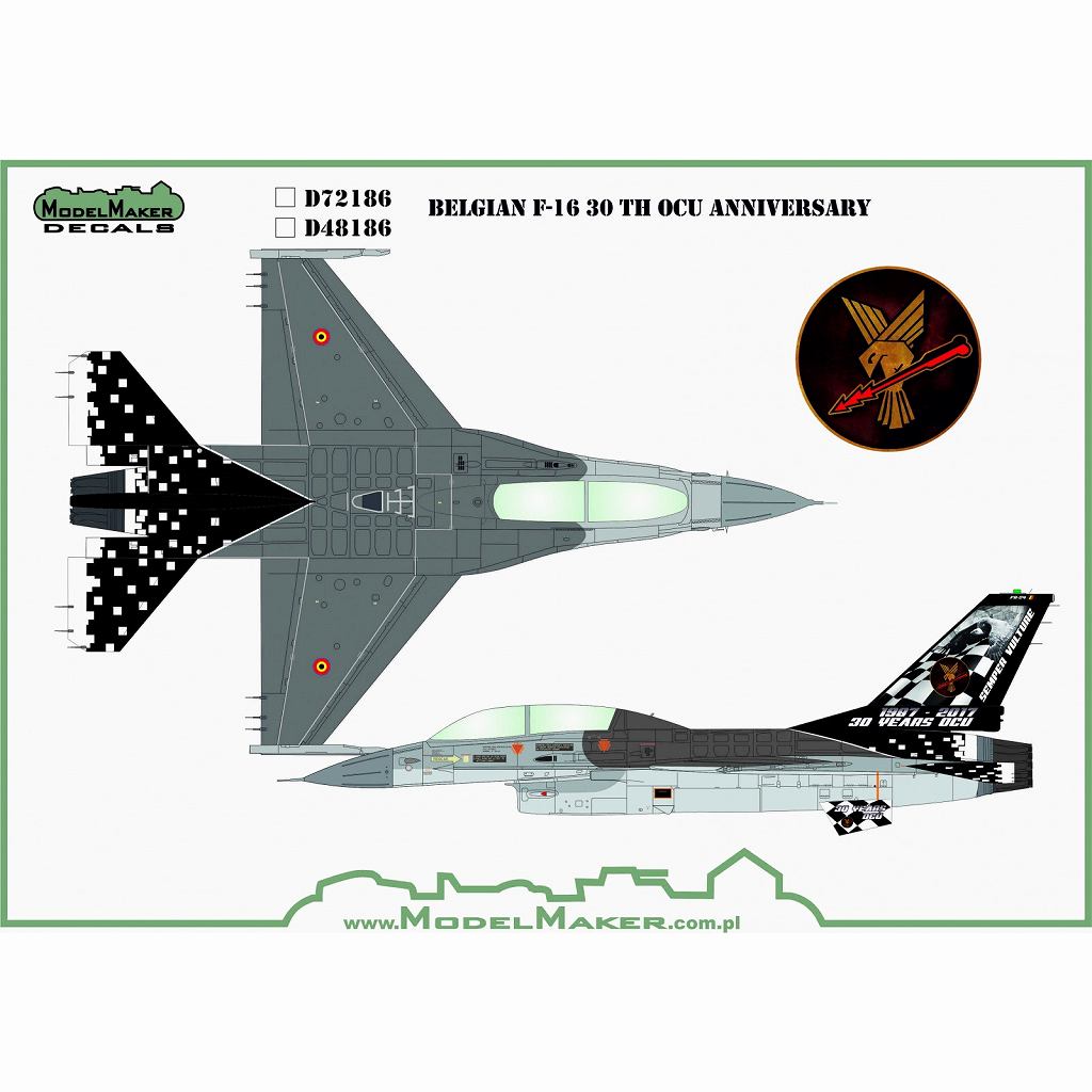 【新製品】ModelMakerDecals 72186 ベルギー空軍 F-16 OCU 30周年記念