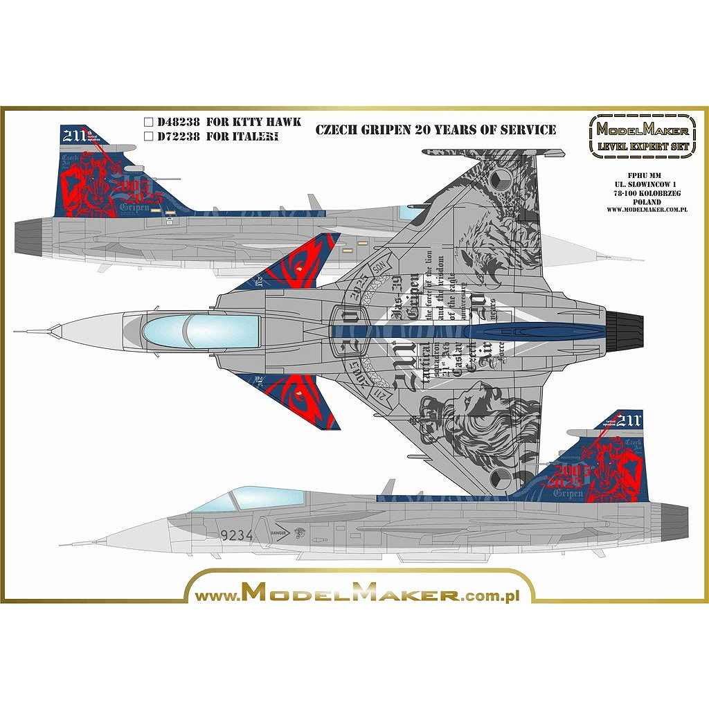 【新製品】ModelMakerDecals 72244 チェコ空軍 サーブ JAS-39C グリペン 20周年記念塗装