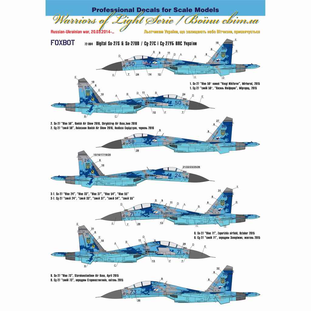 【新製品】FOXBOT 1/72 スホーイ Su-27UBM フランカー ウクライナ空軍 デカール＆デジタル迷彩マスキングセット