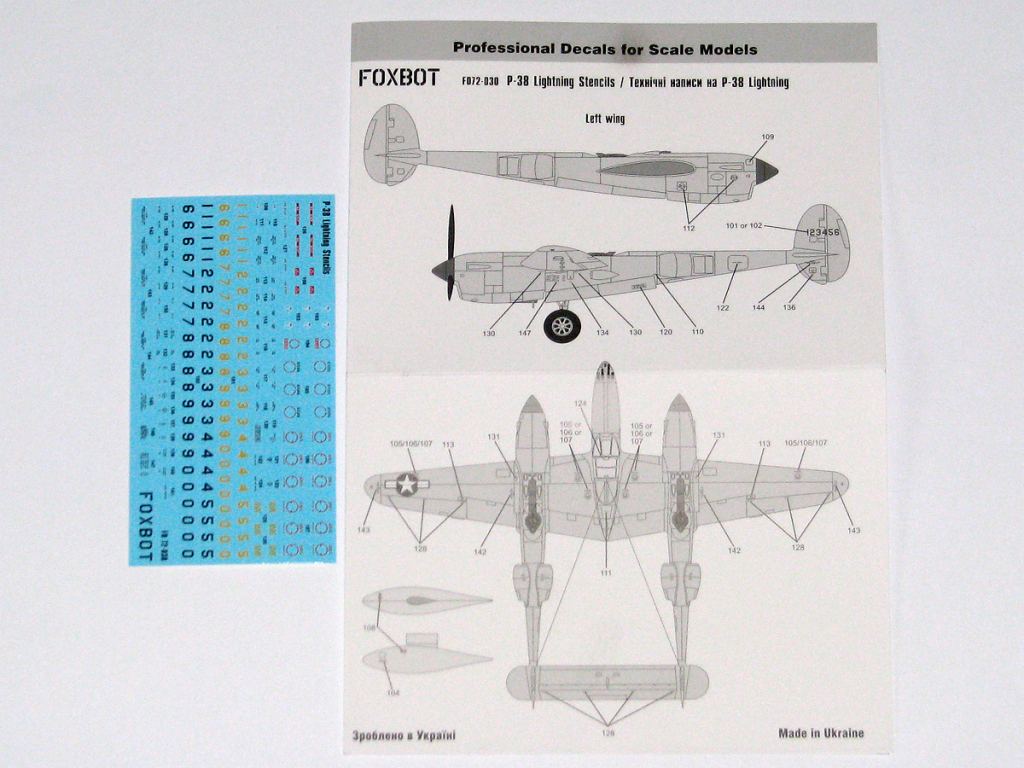 【新製品】FOXBOT 72-030 ロッキード P-38 ライトニング ステンシル