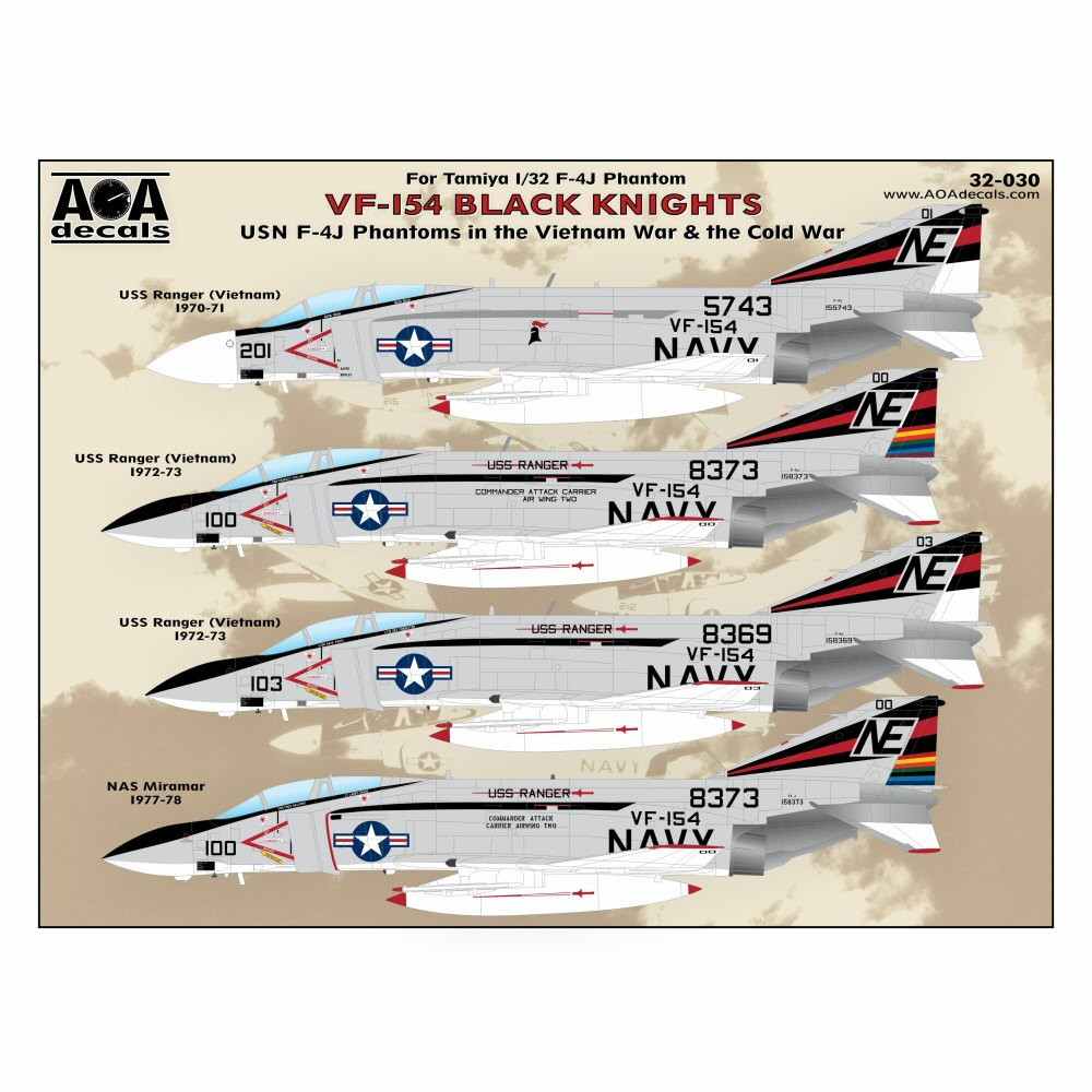 【新製品】AOAデカール 32-030 アメリカ海軍 F-4J ファントムII VF-154 ブラックナイツ ベトナム戦争&冷戦