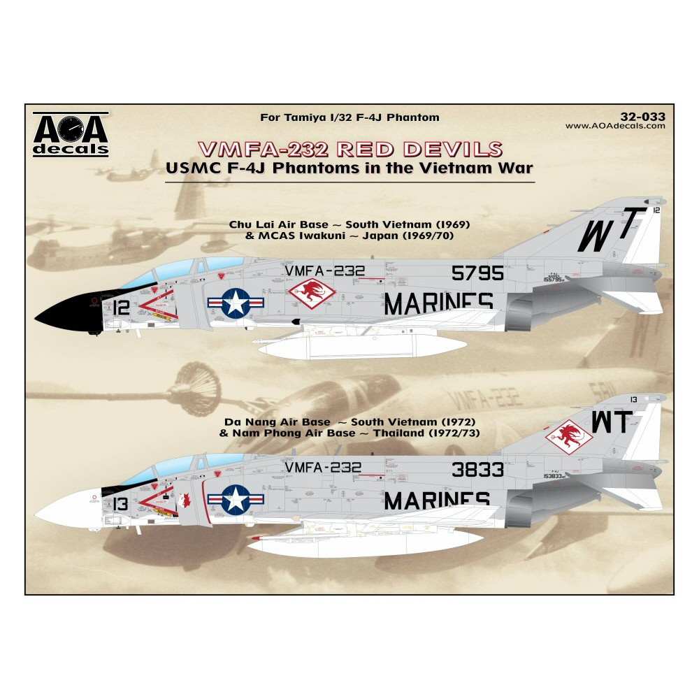 【新製品】AOAデカール 32-033 アメリカ海兵隊 F-4J ファントムII VMFA-232 レッドデビルス ベトナム戦争