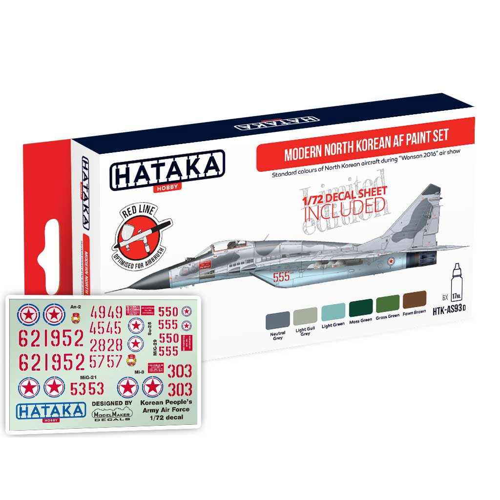 【新製品】HTK-AS93D 現用 北朝鮮空軍 水性アクリルカラー6本セット デカール付