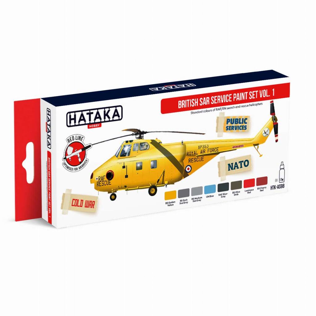 【新製品】HTK-AS98 イギリス 捜索救難(SAR) ヘリコプター 水性アクリルカラー8本セット