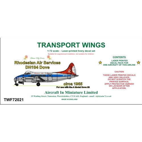 【新製品】AIM-Transport Wings TWF72021 デ・ハビランド DH.104 ダブ ローデシア航空