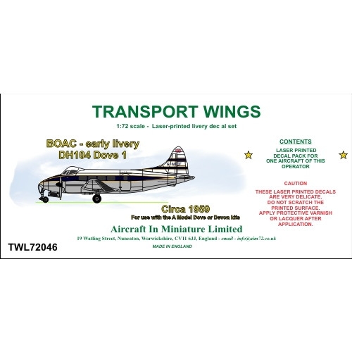 【新製品】AIM-Transport Wings TWF72046 デ・ハビランド DH.104 ダブ1 英国海外航空 初期塗装