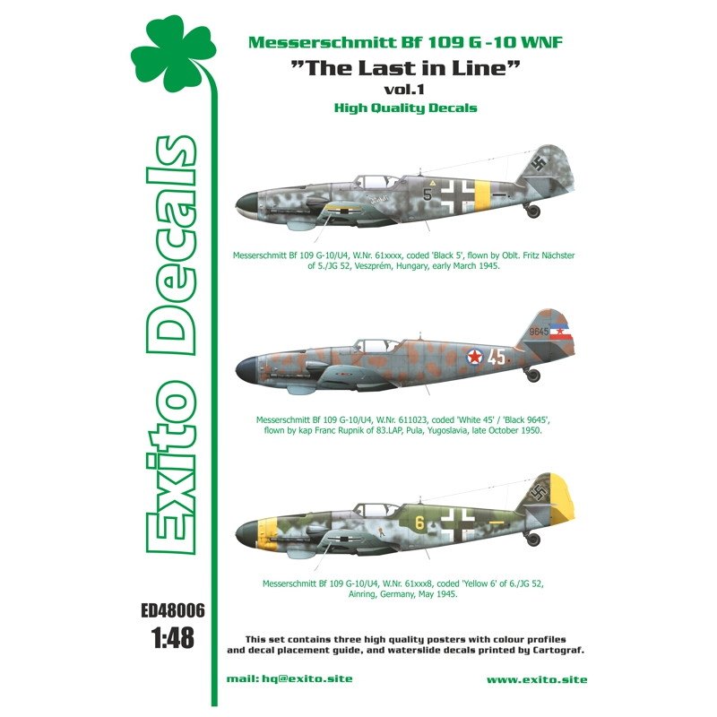 【新製品】Exito Decals 48006 メッサーシュミット Bf109G-10 WNF ラスト・イン・ライン Vol.1