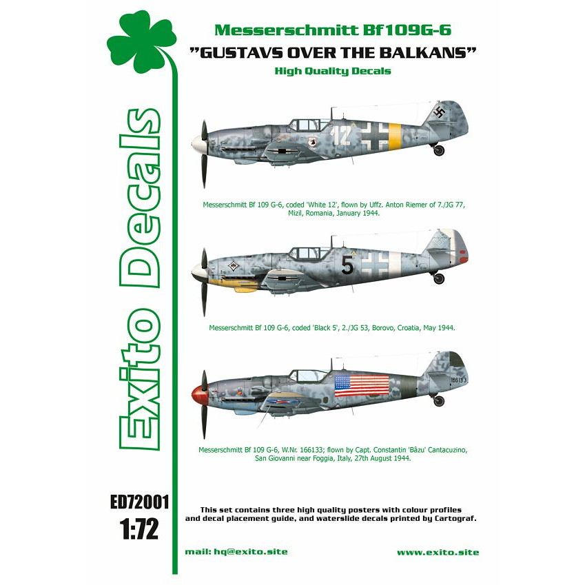 【新製品】Exito Decals 72001 メッサーシュミット Bf109G-6 バルカン半島のグスタフ