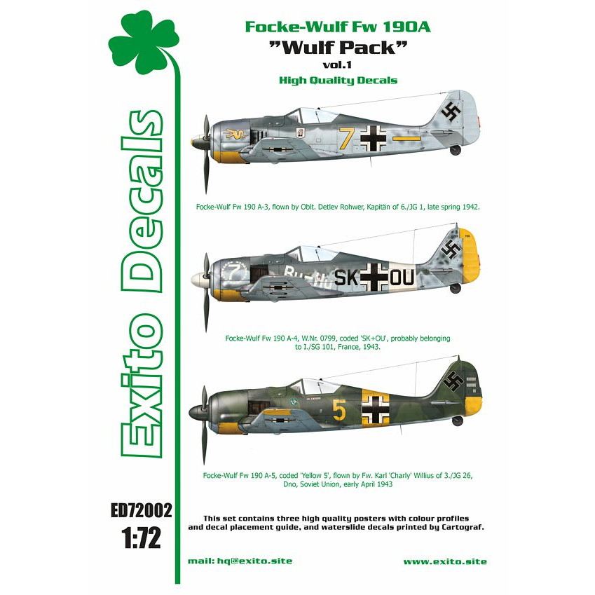 【新製品】Exito Decals 72002 フォッケウルフ Fw190A ウルフパック Vol.1