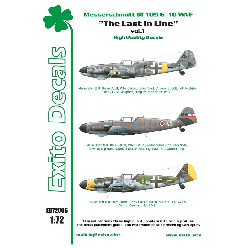 【新製品】Exito Decals 72006 メッサーシュミット Bf109G-10 WNF ラスト・イン・ライン Vol.1