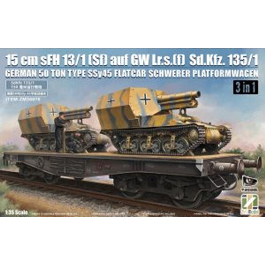 【新製品】ZM35076 Sd.Kfz.135/1 15cm sFH 13/1 (Sf)auf Gw Lrs.(f) w/ドイツ 50トン 大型平台貨車[3in1]