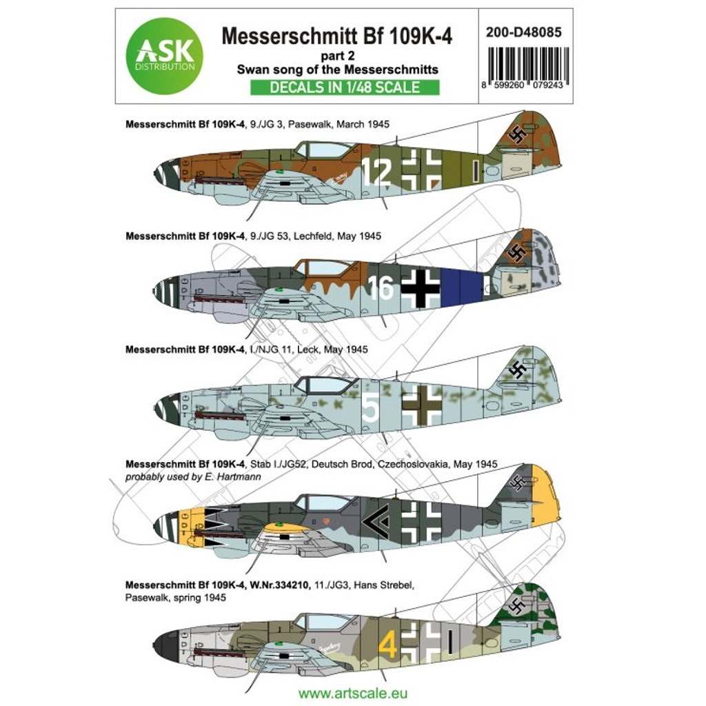 【新製品】アートスケールキット D48085 WWII ドイツ メッサーシュミット Bf109K-4 Pt.5