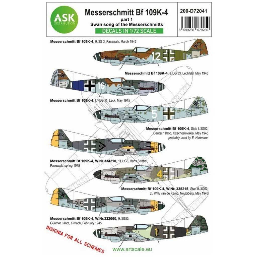【新製品】アートスケールキット 200-D72041 メッサーシュミット Bf109K-4 Pt.1