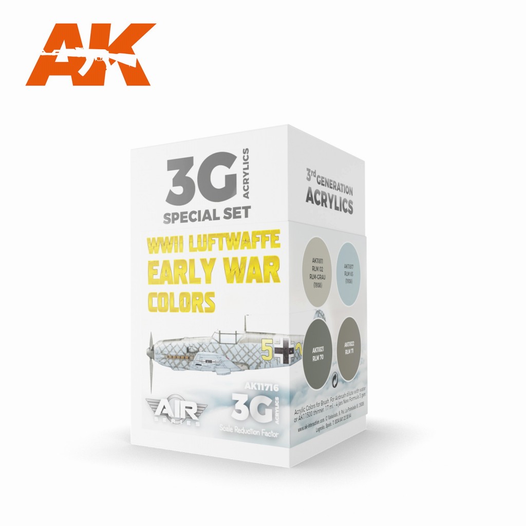 【新製品】AK11716 ドイツ空軍航空機カラー4色セットWWII 初期【AKアクリル3G (サードジェネレーション)】