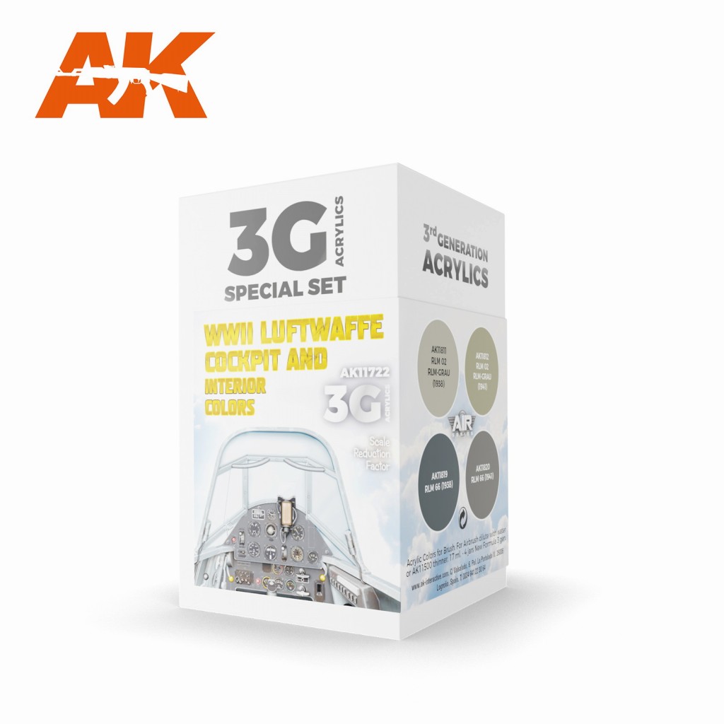 【新製品】AK11722 ドイツ空軍コクピット&インテリアカラー4色セットWWII 【AKアクリル3G (サードジェネレーション)】