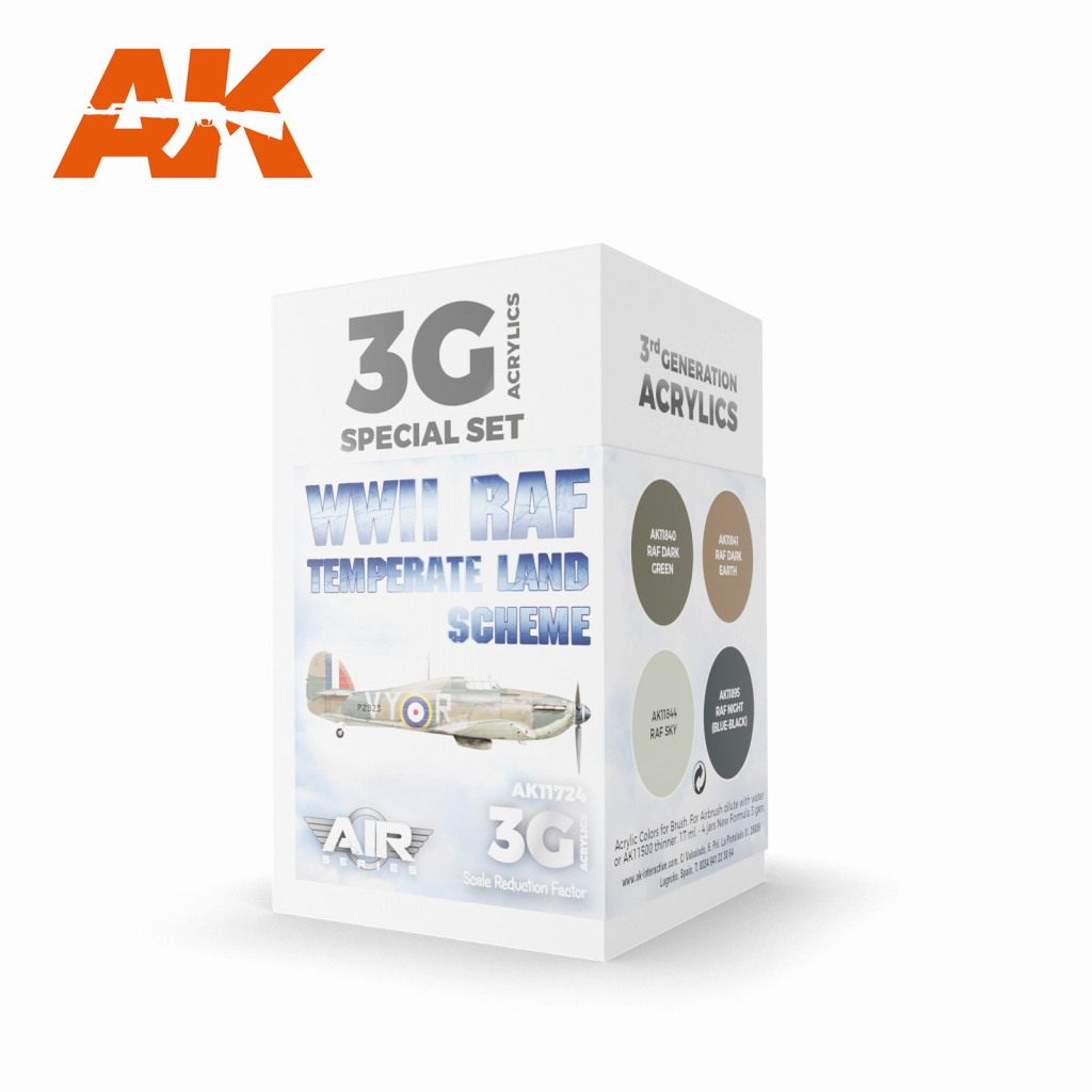 【新製品】AK11724 WWII イギリス空軍テンペレートランドスキーム4色セット【AKアクリル3G (サードジェネレーション)】