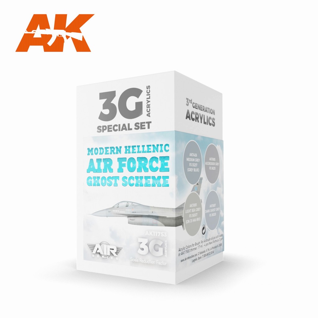 【新製品】AK11753 現用ギリシャ空軍ゴースト迷彩4色セット【AKアクリル3G (サードジェネレーション)】