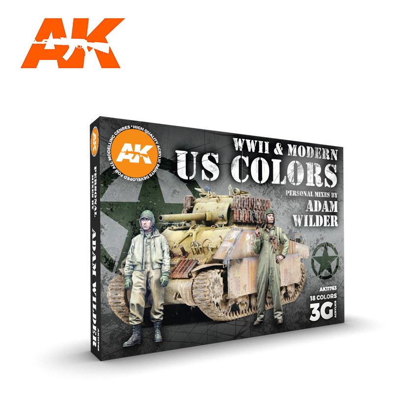 【新製品】AK11763 アメリカAFVカラーWWII &現用18色セット by アダム・ワイルダー【AKアクリル3G (サードジェネレーション)】