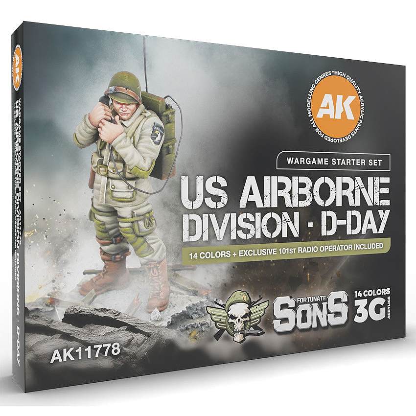 【新製品】AK11778 アメリカ空挺師団D-DAY　ウォーゲームスターター14色セット・フィギュア1体付き(30mmスケール)