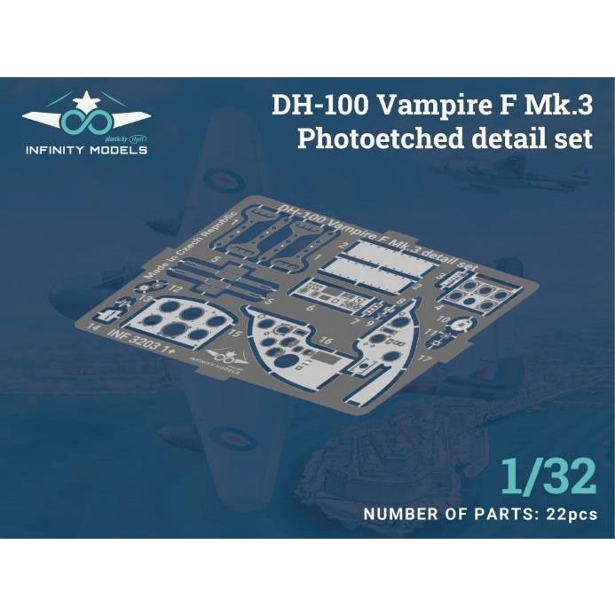【新製品】INF3203-1 1/32 デ・ハビランド DH-100 ヴァンパイア F Mk.3 エッチングパーツ (インフィニティモデルズ用)