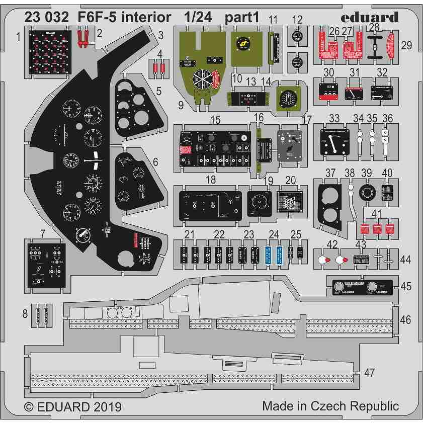 【新製品】23032 塗装済 グラマン F6F-5 ヘルキャット 内装エッチングパーツ (エアフィックス用)