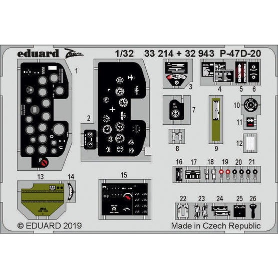 【新製品】32943 塗装済 リパブリック P-47D-20 内装エッチングパーツ (トランぺッター用)