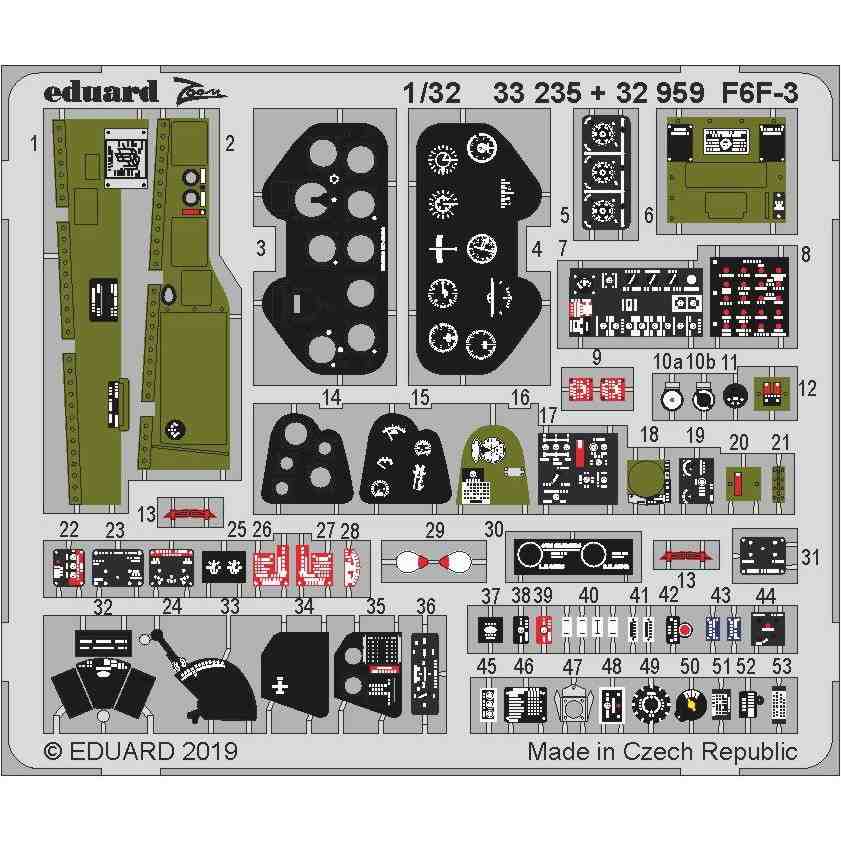 【新製品】32959 塗装済 グラマン F6F-3 ヘルキャット エッチングパーツ (トランぺッター用)