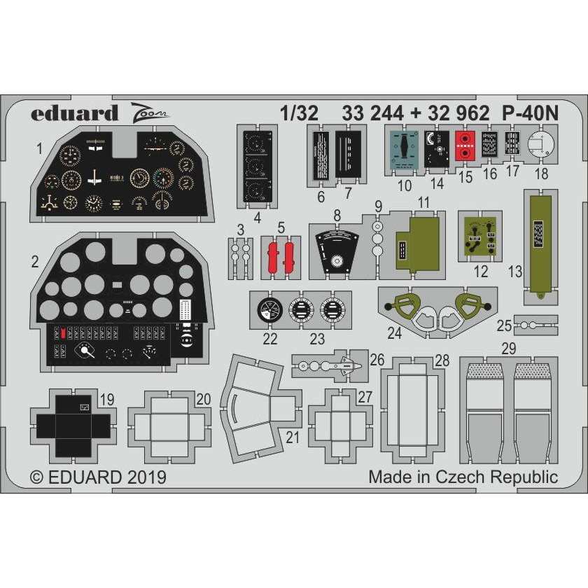 【新製品】32962 塗装済 カーチス P-40N ウォーホーク 内装エッチングパーツ (トランペッター用)